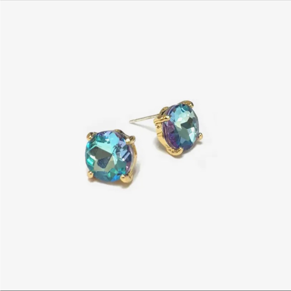 18K Gold Plated Aqua Round Glass 925 Sterling Silver Post 10MM Stud Earrings